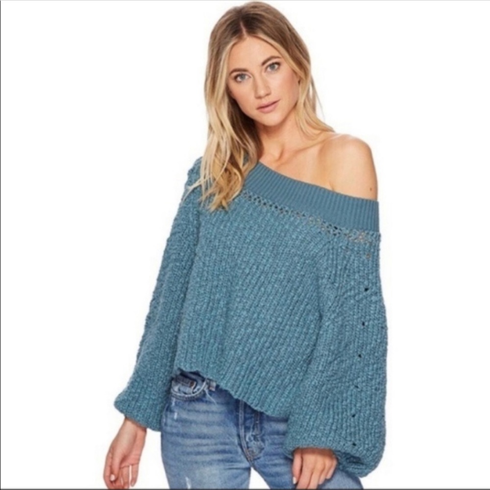 Free People | Oversized Blue Knitted Sweater